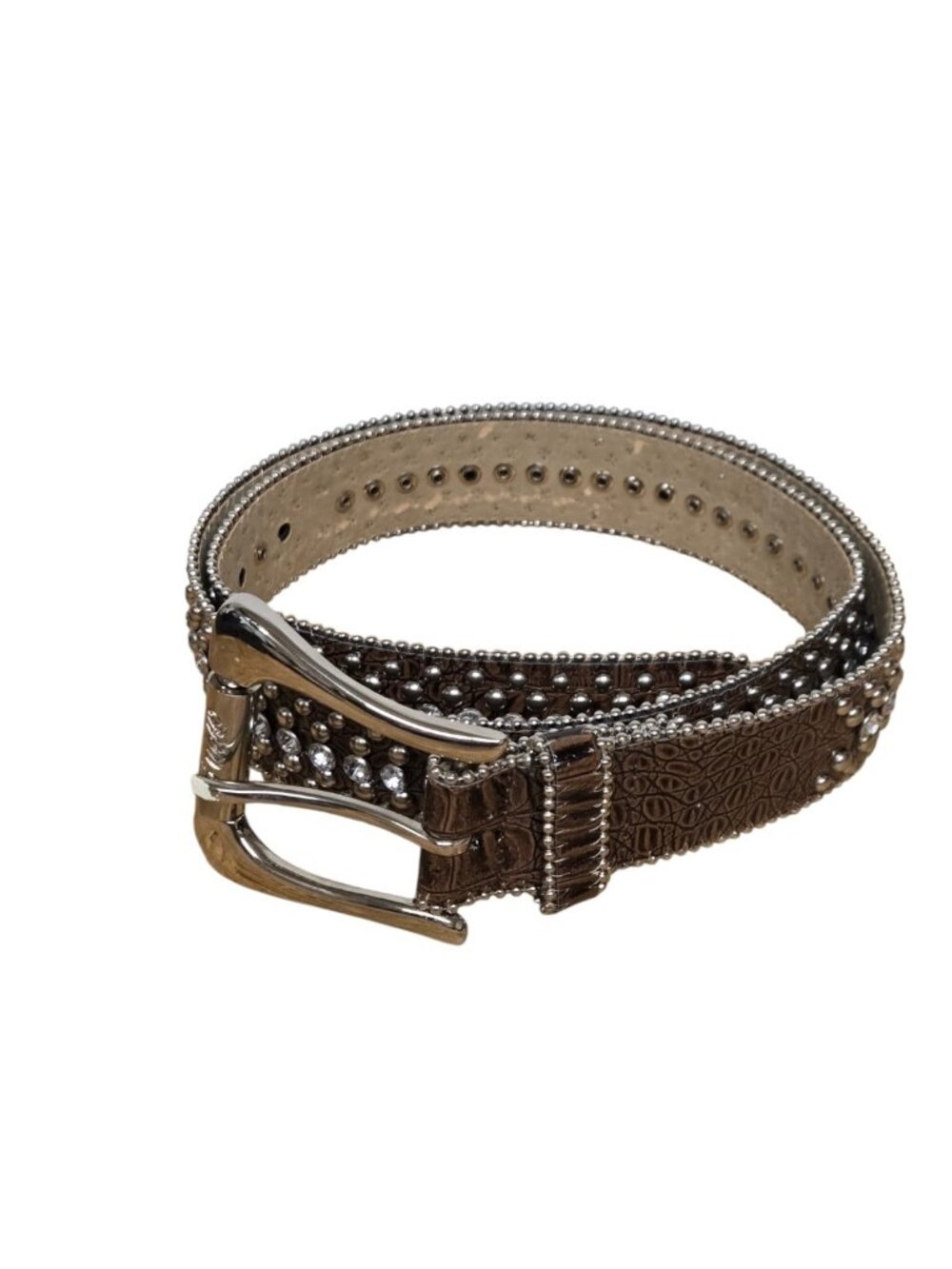 Guess Rhinestone Studded Croc-Embossed Brown Belt Womens Large Western Cowgirl